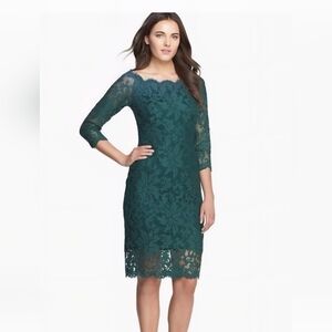Chic Teal Lace Long Sleeve Dress